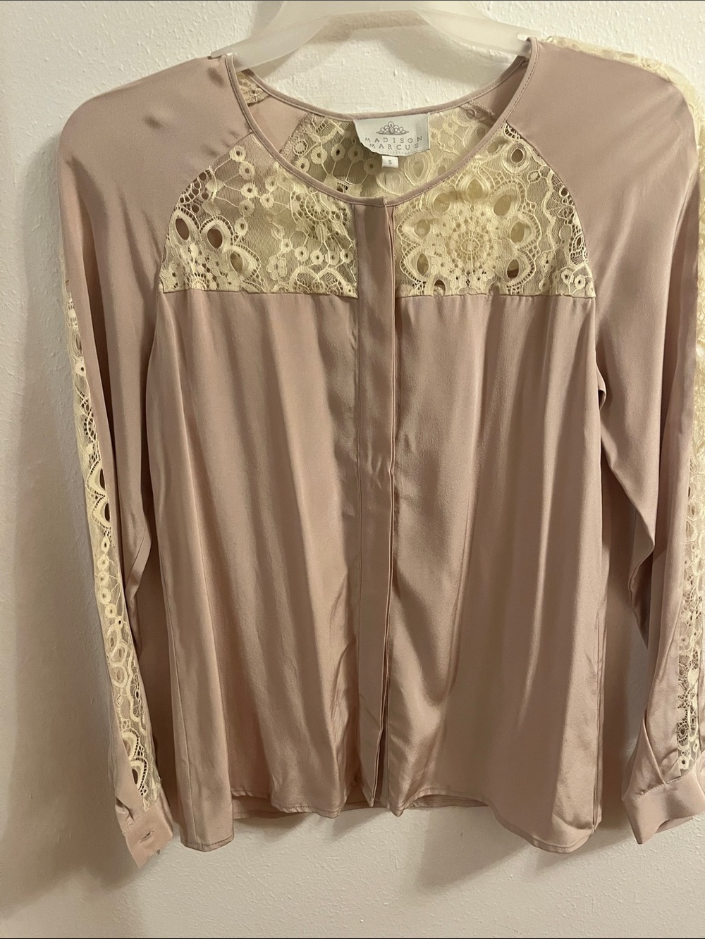 Madison Marcus Lace-Yoke Blouse in Blush and Cream